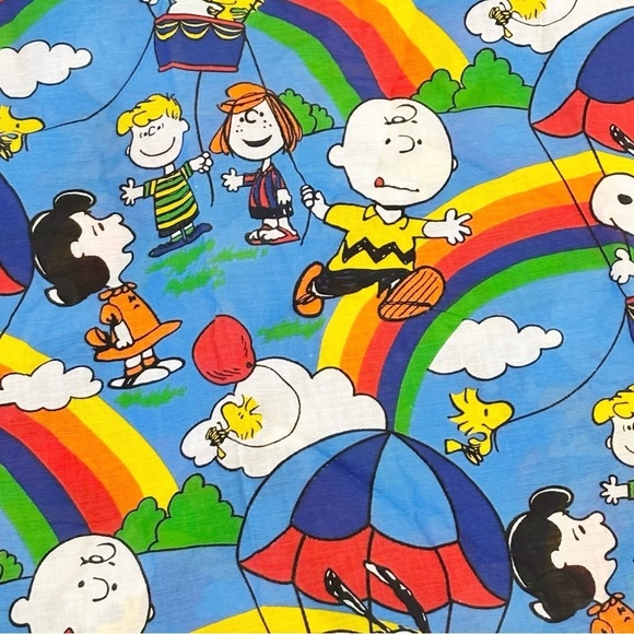 Vintage SEARS & ROEBUCK Set Of Two Peanuts Curtain Panels Rainbows 25” X 35” - Picture 5 of 8